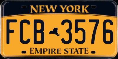 NY license plate FCB3576