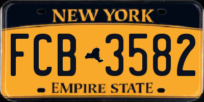 NY license plate FCB3582