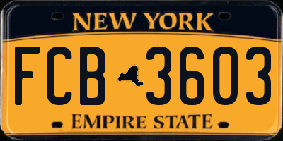 NY license plate FCB3603
