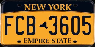 NY license plate FCB3605