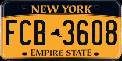 NY license plate FCB3608
