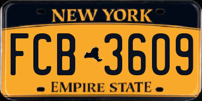 NY license plate FCB3609