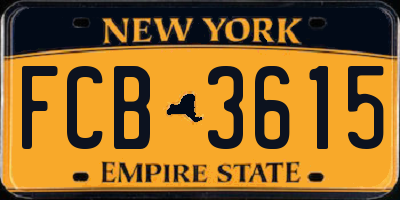 NY license plate FCB3615