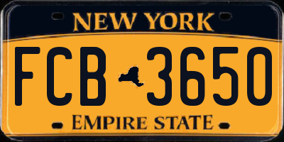 NY license plate FCB3650