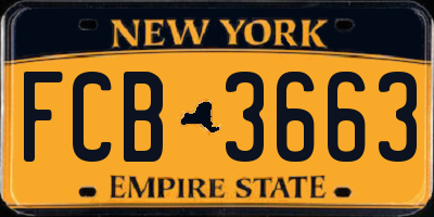 NY license plate FCB3663