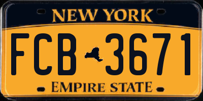 NY license plate FCB3671