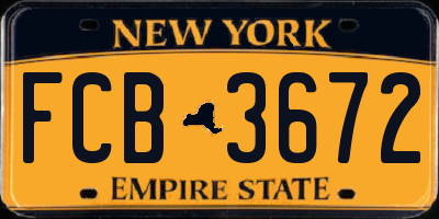 NY license plate FCB3672