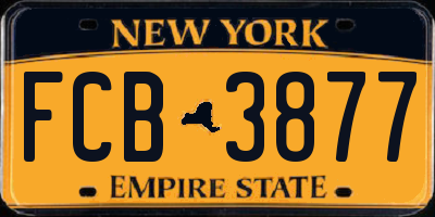 NY license plate FCB3877