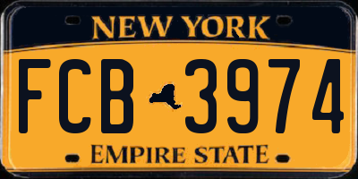 NY license plate FCB3974