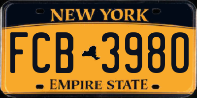 NY license plate FCB3980