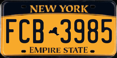NY license plate FCB3985
