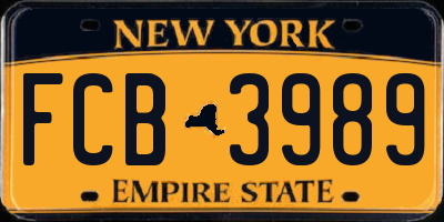 NY license plate FCB3989