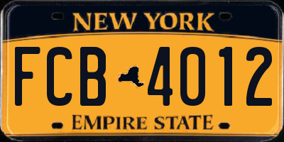 NY license plate FCB4012