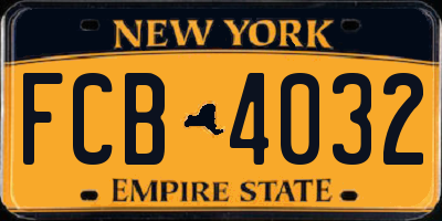 NY license plate FCB4032
