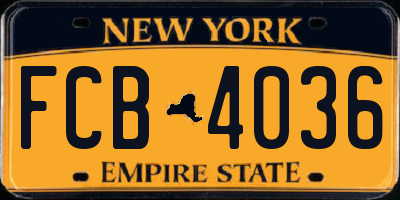 NY license plate FCB4036