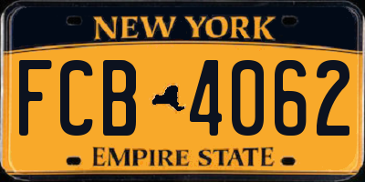 NY license plate FCB4062