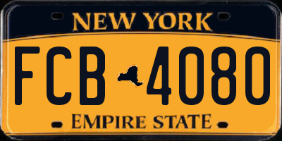 NY license plate FCB4080