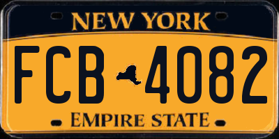 NY license plate FCB4082
