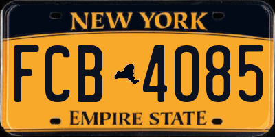 NY license plate FCB4085