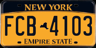NY license plate FCB4103