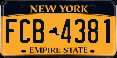 NY license plate FCB4381