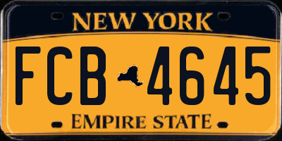 NY license plate FCB4645