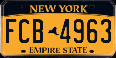 NY license plate FCB4963