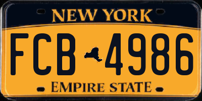 NY license plate FCB4986