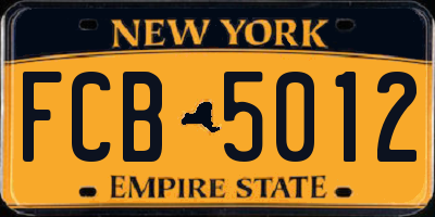 NY license plate FCB5012