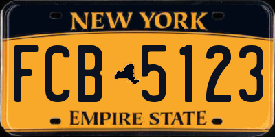NY license plate FCB5123