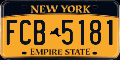 NY license plate FCB5181