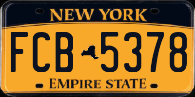 NY license plate FCB5378