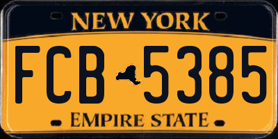 NY license plate FCB5385
