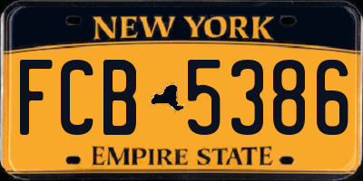NY license plate FCB5386
