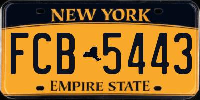 NY license plate FCB5443