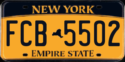 NY license plate FCB5502