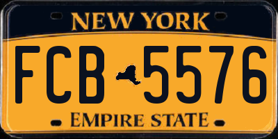 NY license plate FCB5576