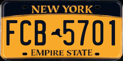 NY license plate FCB5701