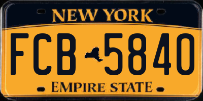 NY license plate FCB5840