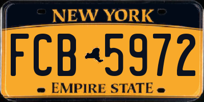 NY license plate FCB5972
