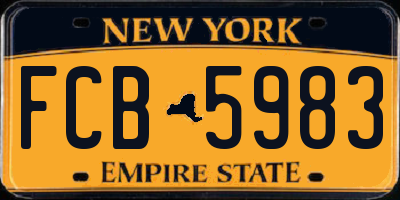 NY license plate FCB5983