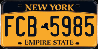 NY license plate FCB5985