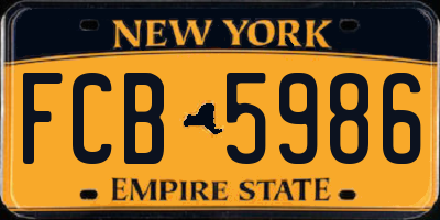 NY license plate FCB5986