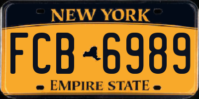 NY license plate FCB6989