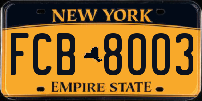NY license plate FCB8003