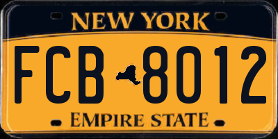 NY license plate FCB8012