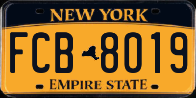 NY license plate FCB8019