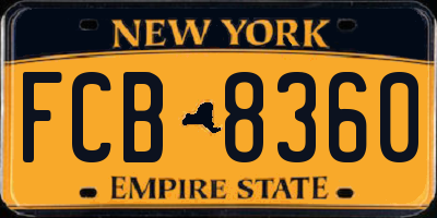 NY license plate FCB8360