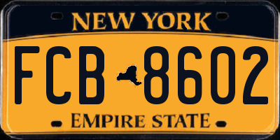 NY license plate FCB8602
