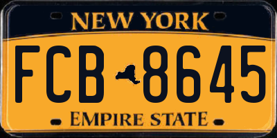 NY license plate FCB8645